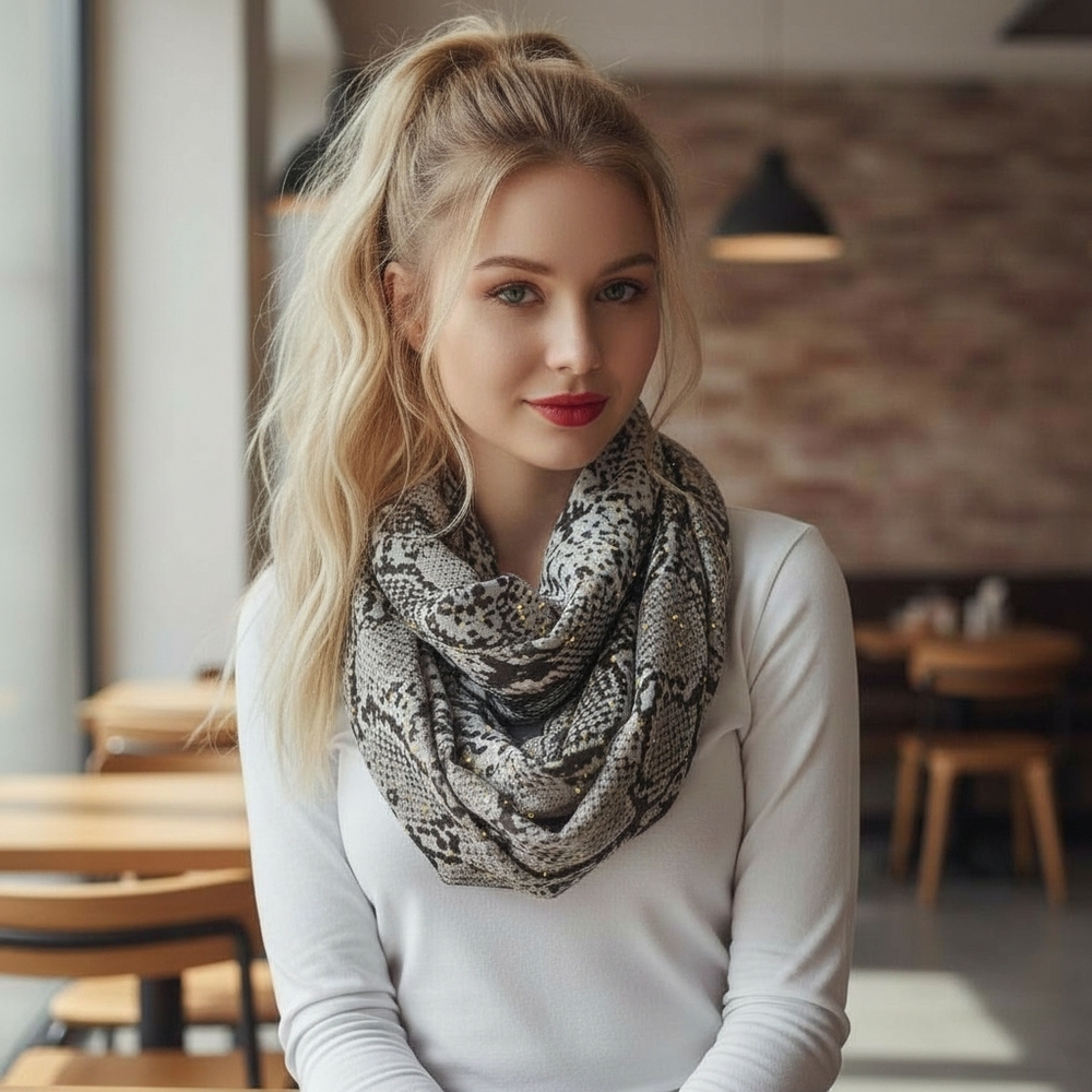 Express Snake Print Scarf With Gold Shimmer Accents